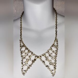 Lovely White Resin / Rhinestone Gold Tone Collar Statement Necklace